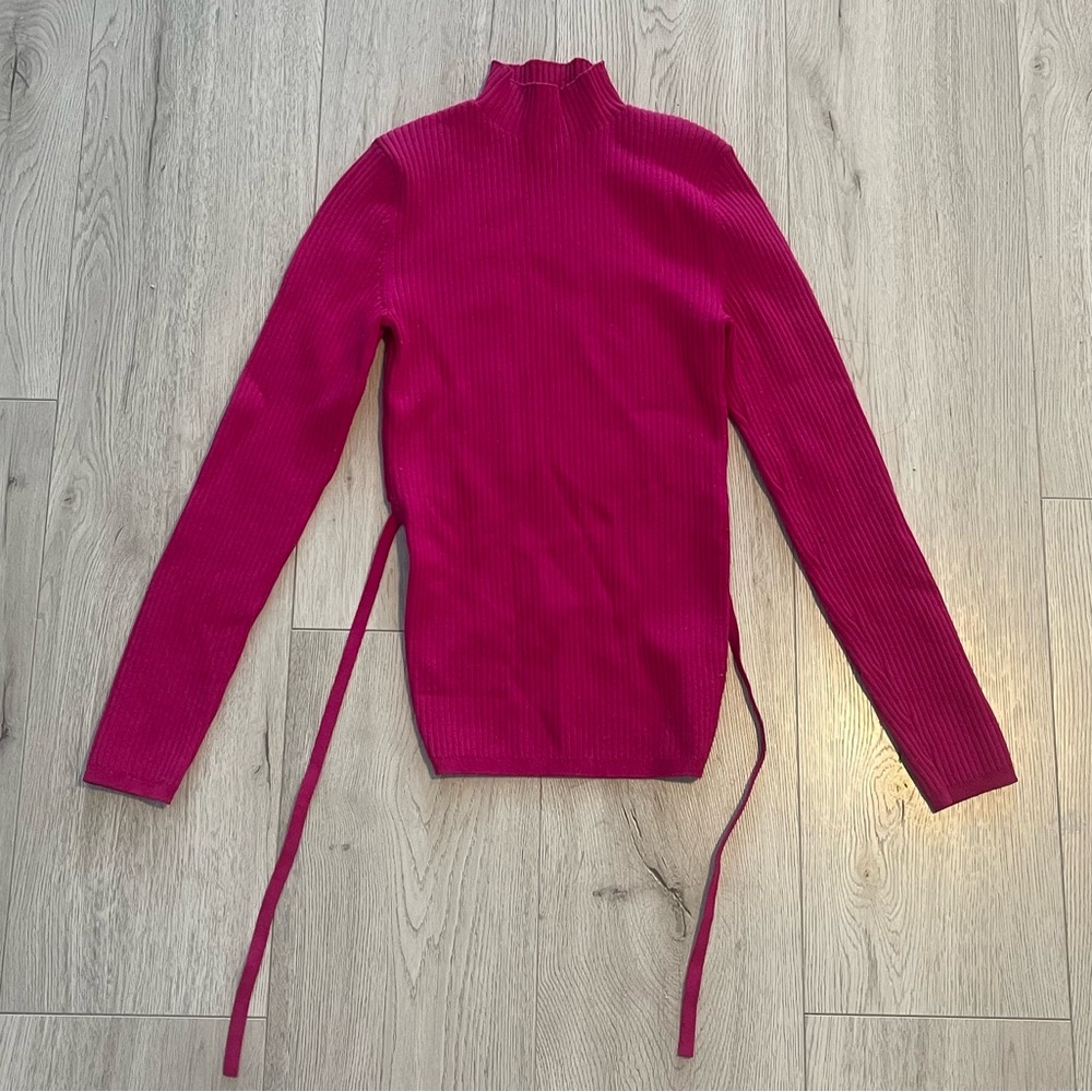Aritzia Babaton Sculpt Knit Tie-back Longsleeve - Granita Pink Ribbed Sweater - Picture 6 of 7